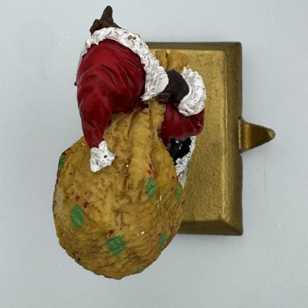Vintage Santa’s Workbench Hiking Santa Stocking Holder Hand Painted Cast‎ Iron